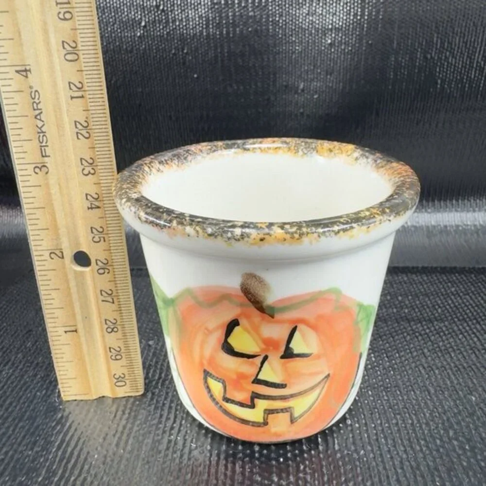 2002 Emerson Creek Pottery Pumpkin‎ Tea Light Candle Votive Holder Cup Vintage